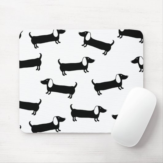 Dachshunds in zwart-wit muismat (Met muis)