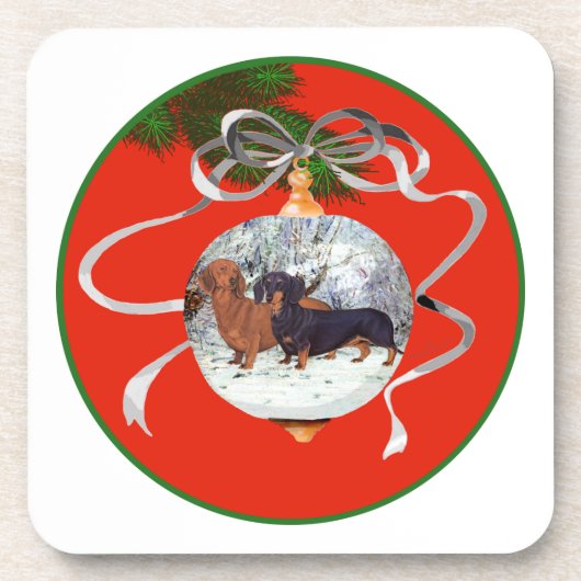 Dachshunds Kerst Ornament Drankjes Onderzetter (Voorkant)