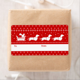 Dachshunds Kerst Sleigh met Eekhoorn Gift Etiket