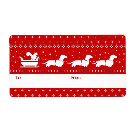 Dachshunds Kerst Sleigh met Eekhoorn Gift Etiket (Voorkant)