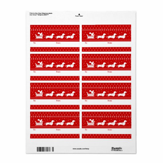 Dachshunds Kerst Sleigh met Eekhoorn Gift Etiket (Full Sheet)