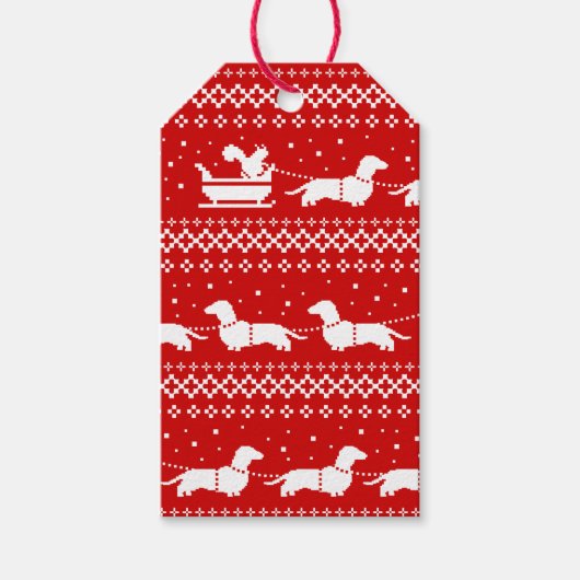 Dachshunds Kerst Sleigh met Eekhoorn Vakantie Cadeaulabel (Voorkant)