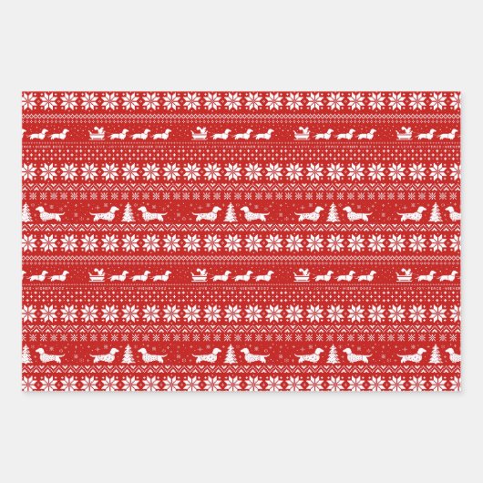 Dachshunds Kerstfeestdag Pattern Wiener Dogs Inpakpapier Vel (Voorkant)