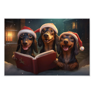 Dachshunds Kerstmis Caroling feestelijke vakantie Foto Afdruk