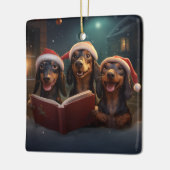 Dachshunds Kerstmis Caroling feestelijke vakantie Keramisch Ornament (Links)