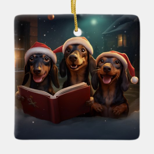 Dachshunds Kerstmis Caroling feestelijke vakantie Keramisch Ornament (Voorkant)