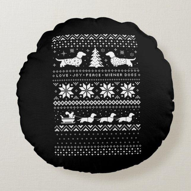 Dachshunds Kerstmis Rond Kussen (Voorkant)