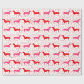 Dachshunds Kissend with Heart Stippen - Roze en ro Cadeaupapier (Vlak)