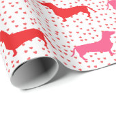 Dachshunds Kissend with Heart Stippen - Roze en ro Cadeaupapier (Rol Hoek)