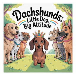 Dachshunds Kleine Hond, Grote Attitude Foto Afdruk