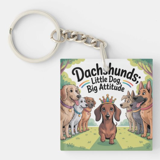 Dachshunds Kleine Hond, Grote Attitude Sleutelhanger (voorkant)