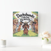Dachshunds Little Dog, Big Attitude Vierkante Klok (Huis)