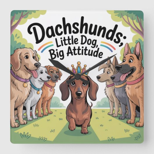 Dachshunds Little Dog, Big Attitude Vierkante Klok (Voorkant)