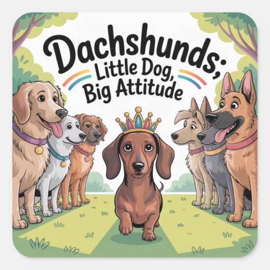 Dachshunds Little Dog, Big Attitude Vierkante Sticker (Voorkant)