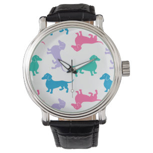 Dachshunds met kleverige pasta horloge
