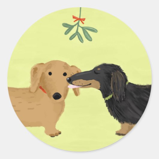 Dachshunds Mistletoe Kus | Kerstmis Wiener Honden Ronde Sticker (Voorkant)
