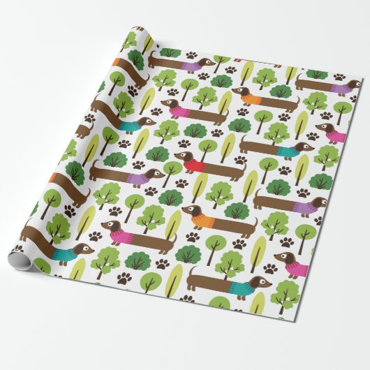 Dachshunds on a Walk in Park Cadeaupapier (Uitgerold)