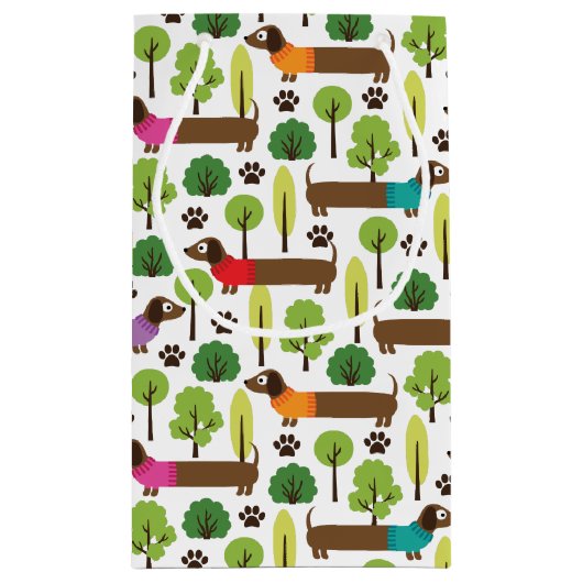Dachshunds on a Walk in Park Klein Cadeauzakje (Achterkant)