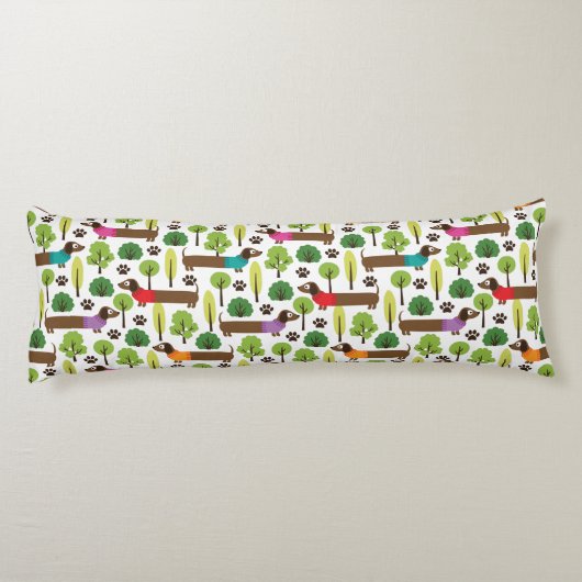 Dachshunds on a Walk in Park Lichaamskussen (Achterkant)