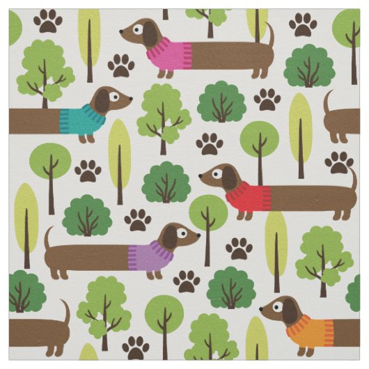 Dachshunds on a Walk in Park Stof (Swatch)