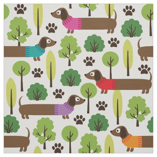 Dachshunds on a Walk in Park Stof (Swatch)