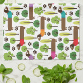 Dachshunds on a Walk in Park Theedoek (Gevouwen)