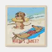 Dachshunds on Beach, voeg test toe Magneet (Voorkant)
