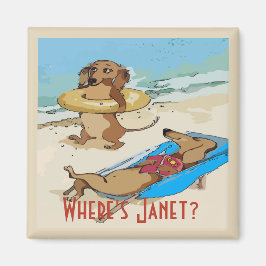 Dachshunds on Beach, voeg test toe Magneet