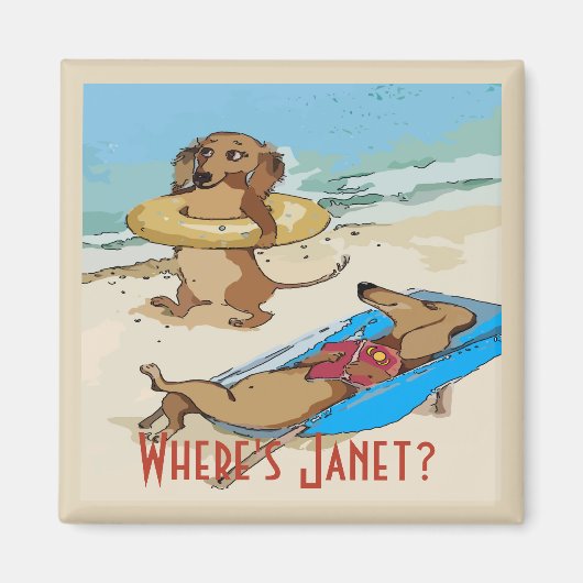 Dachshunds on Beach, voeg test toe Magneet (Voorkant)