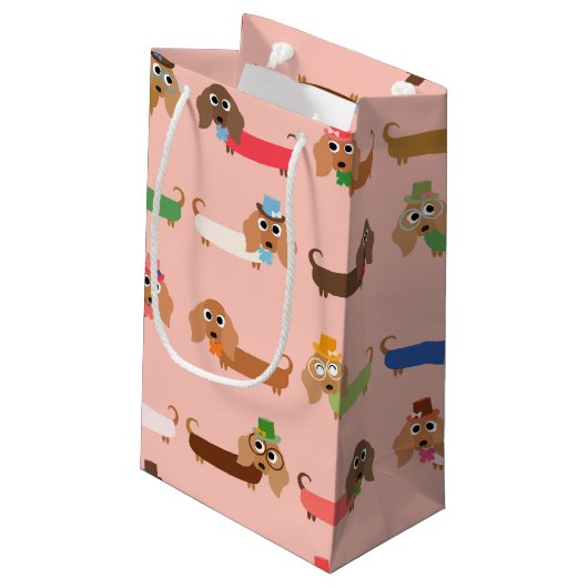 Dachshunds on Pink Klein Cadeauzakje (Achterkant Gekanteld)