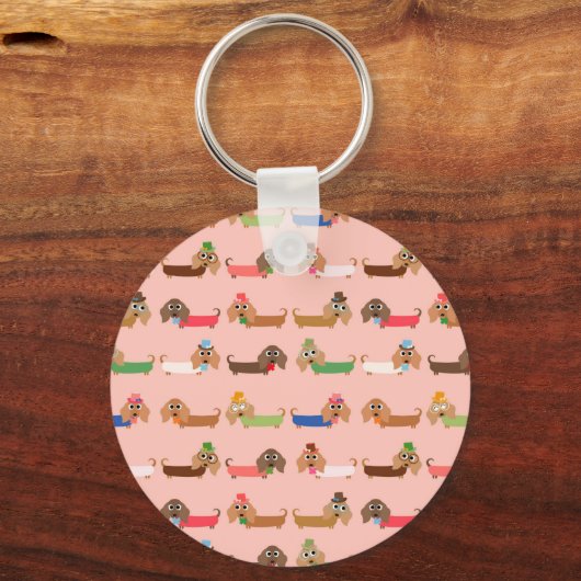 Dachshunds on Pink Sleutelhanger (Voorkant)