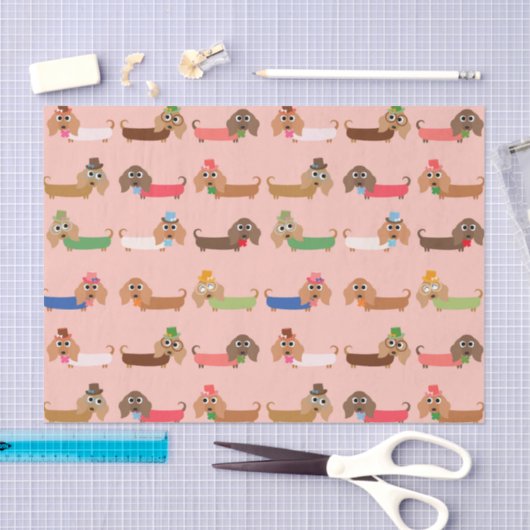 Dachshunds on Pink Tissuepapier (Craft)