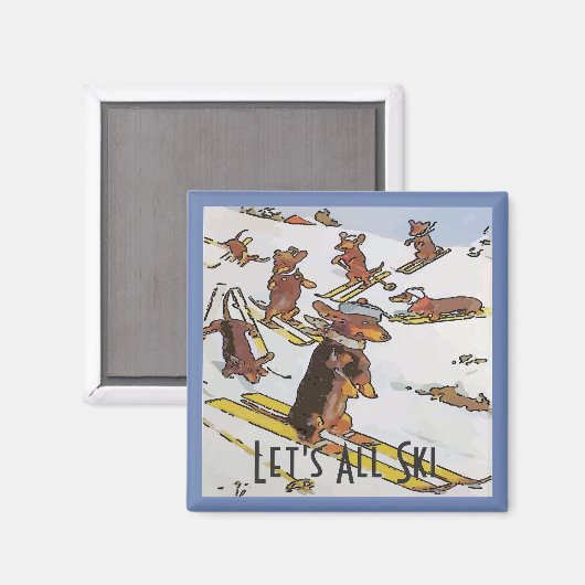Dachshunds on the Slopes, voeg tekst toe Magneet (Voorkant / Achterkant)
