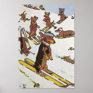 Dachshunds on the Slopes, voeg tekst toe Poster