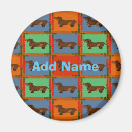Dachshunds Pa Dutch hex Sign, naam toevoegen Magneet