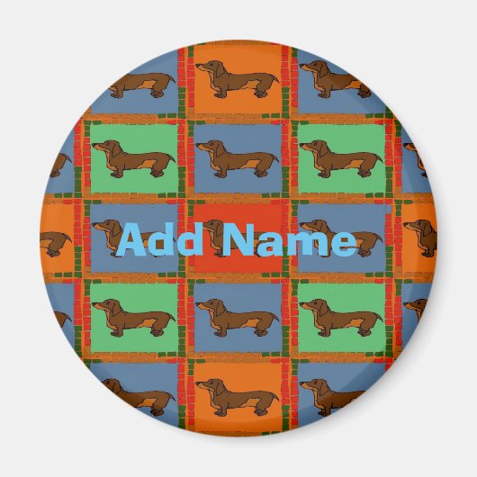Dachshunds Pa Dutch hex Sign, naam toevoegen Magneet (Voorkant)