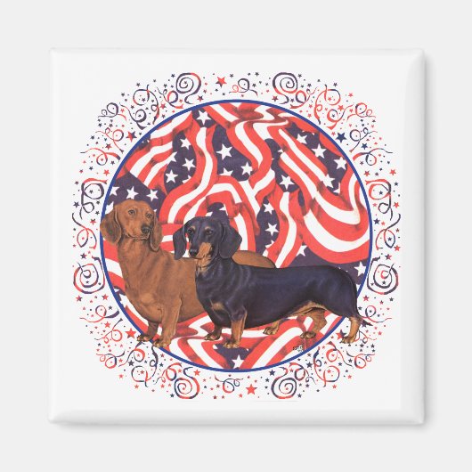 Dachshunds Patriottische Vlag Magneet (Voorkant)