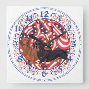 Dachshunds Patriottische Vlag Vierkante Klok