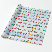 Dachshunds Reindeer Sledge Snow-kerstpatroon Cadeaupapier (Uitgerold)
