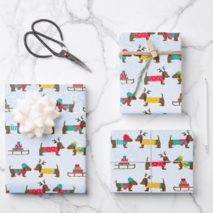 Dachshunds Reindeer Sledge Snow-kerstpatroon Inpakpapier Vel