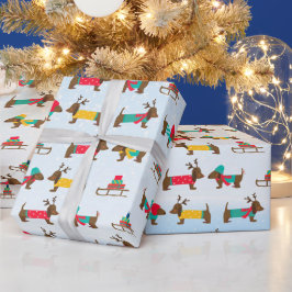 Dachshunds Rendier slee Snow Kerst Patroon  Cadeaupapier