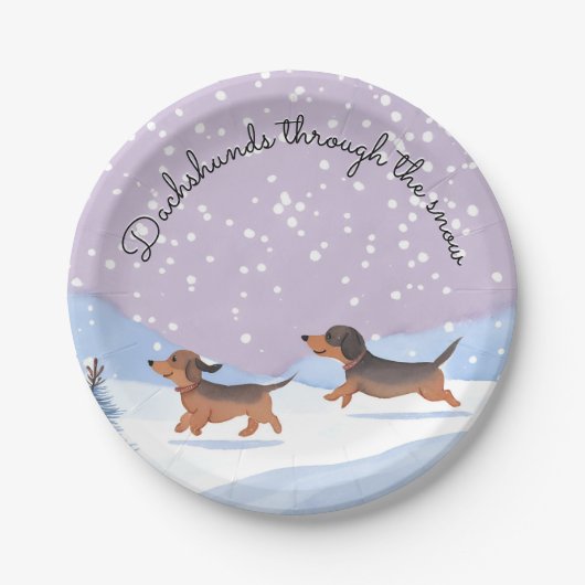 Dachshunds Sneeuw Doxie Kerstmis Worst Honden Part Papieren Bordje (Voorkant)