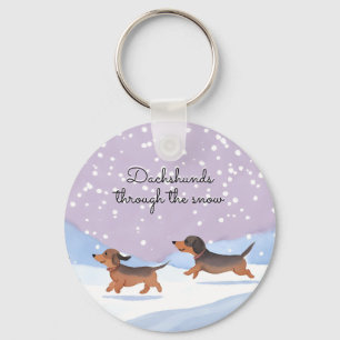 Dachshunds Sneeuw Doxie Kerstmis Worst Honden Scha Sleutelhanger