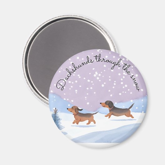 Dachshunds Sneeuw Schattige Kerstworst Honden Doxi Magneet (Voorkant / Achterkant)