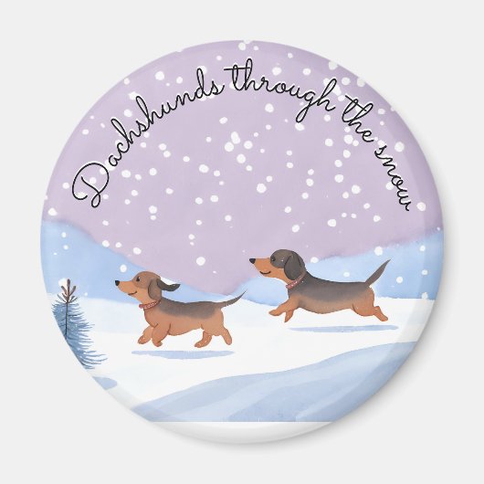 Dachshunds Sneeuw Schattige Kerstworst Honden Doxi Magneet (Voorkant)
