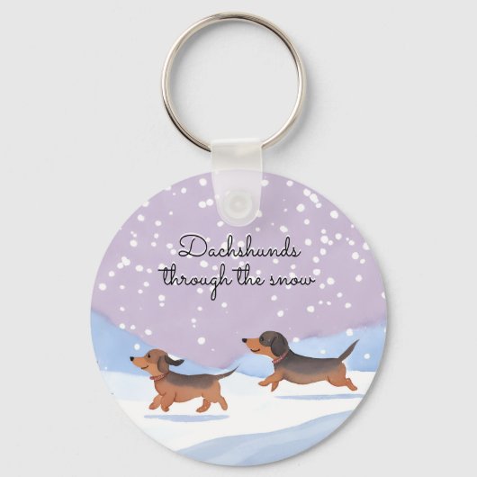 Dachshunds Snow Doxie Kerstmis Worst Honden Schatt Sleutelhanger (Voorkant)