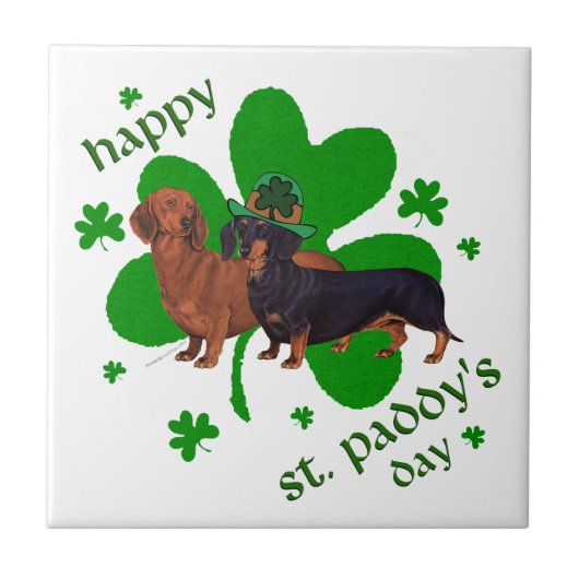 Dachshunds St. Patrick's Dag Tegeltje (Voorkant)