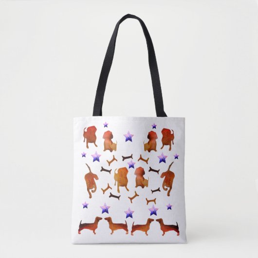 Dachshunds, sterren & Dog Botten Waterverf Tote Bag (Voorkant)