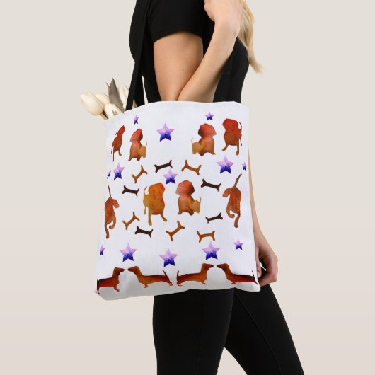 Dachshunds, sterren & Dog Botten Waterverf Tote Bag (Dichtbij)