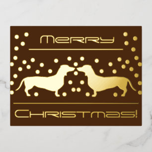 Dachshunds Stippen Folie Kerstkaart - Bruin Feestdagen Briefkaart
